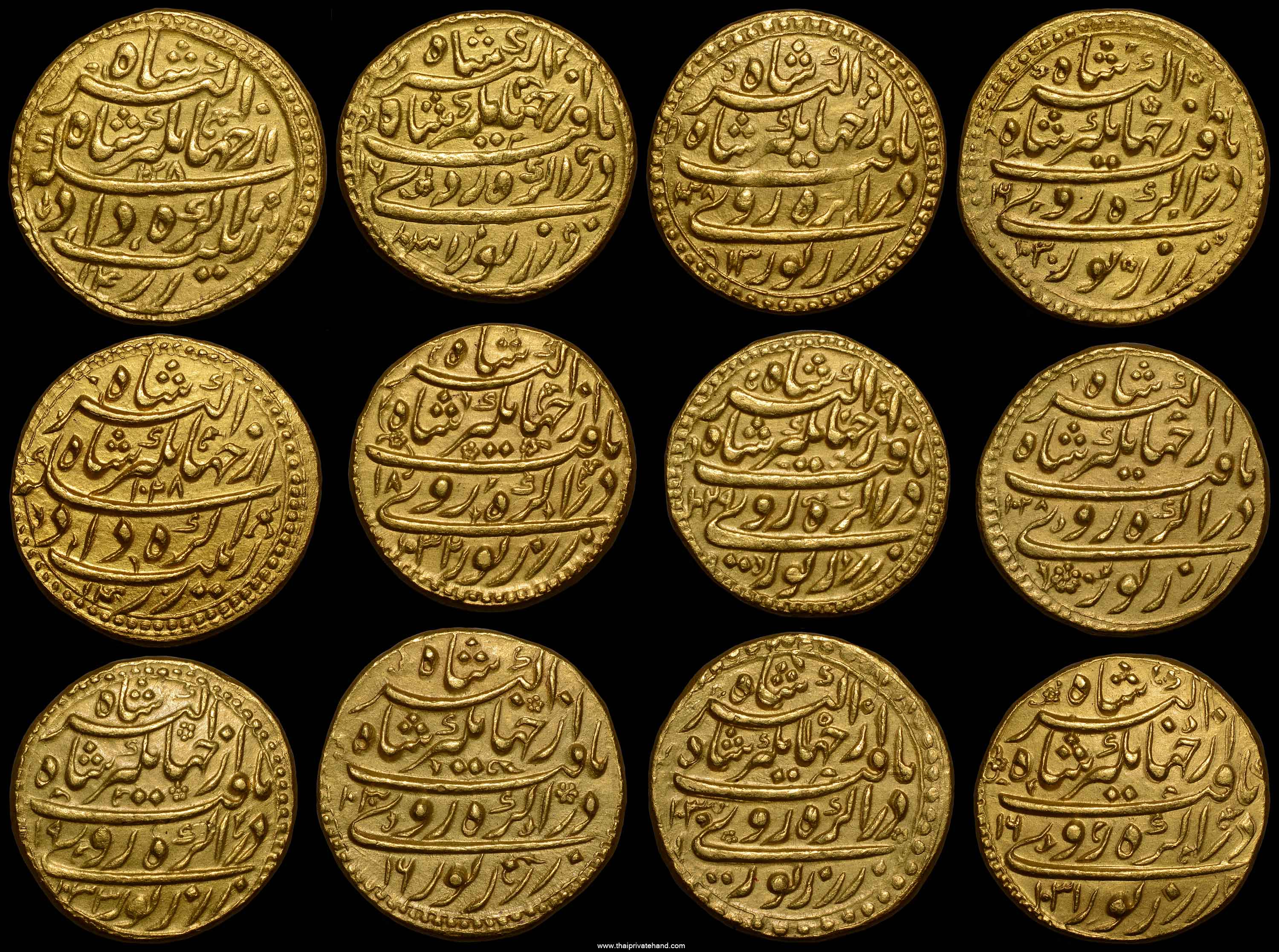 Jahangir's zodiac mohurs complete set, Mughal gold coins, zodiac type